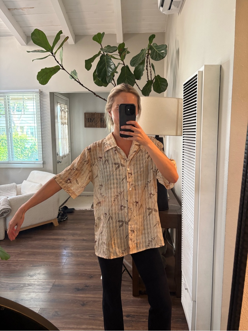 Jordan Cream Floral Short-Sleeve Button-Down Shirt vintage beach - Picture 4 of 4